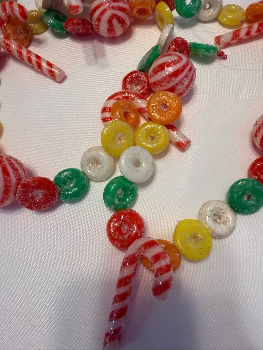 2-Vintage Christmas candy blow mold sugared garland. 9' 1/new 1/used